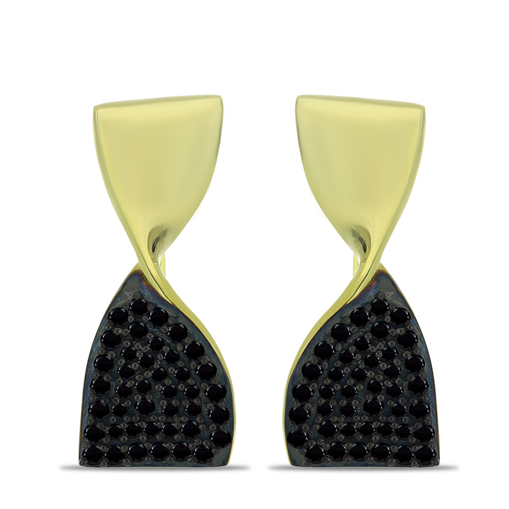 Brincos de Prata com Banho de Ouro com Espinela Preta  Contraste: Cabeca de Veado (800) 1 