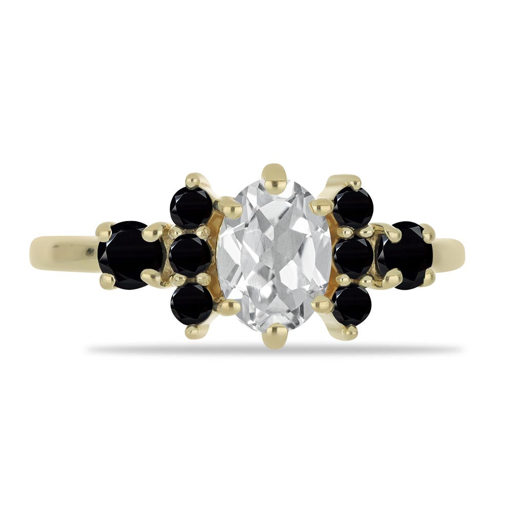 Anel de Prata com Banho de Ouro com Espinela Preta e Topázio Branco 1 