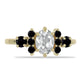 Anel de Prata com Banho de Ouro com Espinela Preta e Topázio Branco