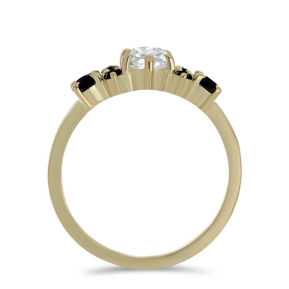 Anel de Prata com Banho de Ouro com Espinela Preta e Topázio Branco 2 