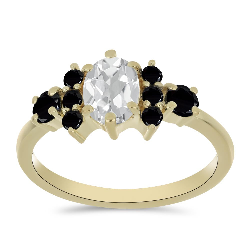 Anel de Prata com Banho de Ouro com Espinela Preta e Topázio Branco 3 