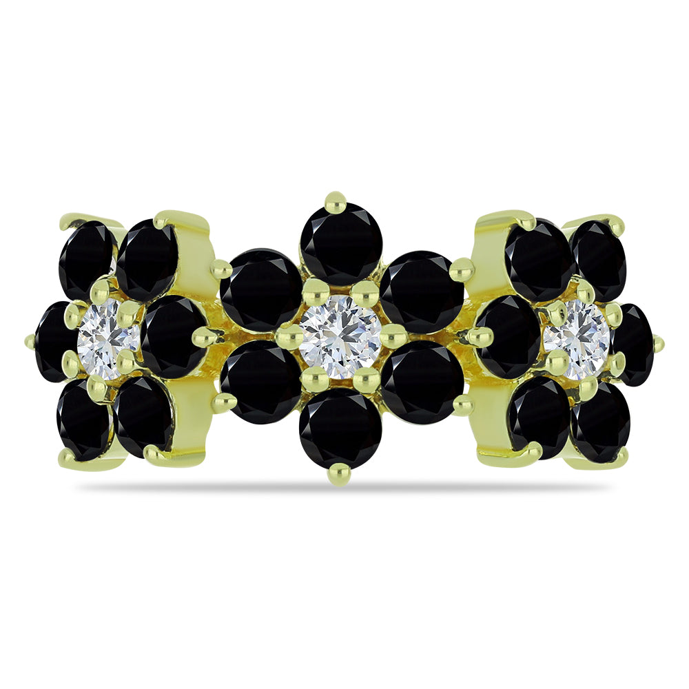 Anel de Prata com Banho de Ouro com Espinela Preta e Topázio Branco  Contraste: Cabeca de Veado (800)