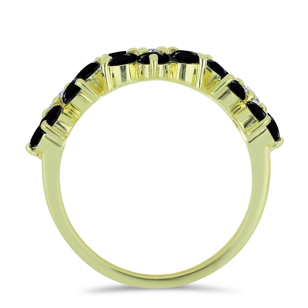 Anel de Prata com Banho de Ouro com Espinela Preta e Topázio Branco  Contraste: Cabeca de Veado (800)