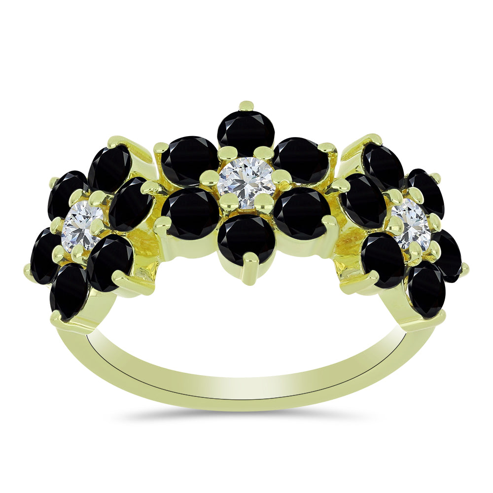 Anel de Prata com Banho de Ouro com Espinela Preta e Topázio Branco  Contraste: Cabeca de Veado (800) 3 