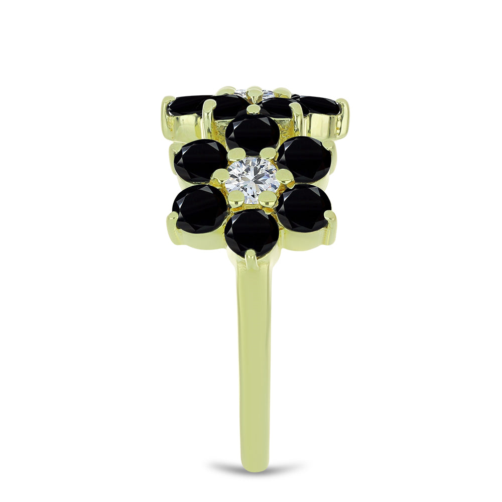 Anel de Prata com Banho de Ouro com Espinela Preta e Topázio Branco  Contraste: Cabeca de Veado (800) 4 