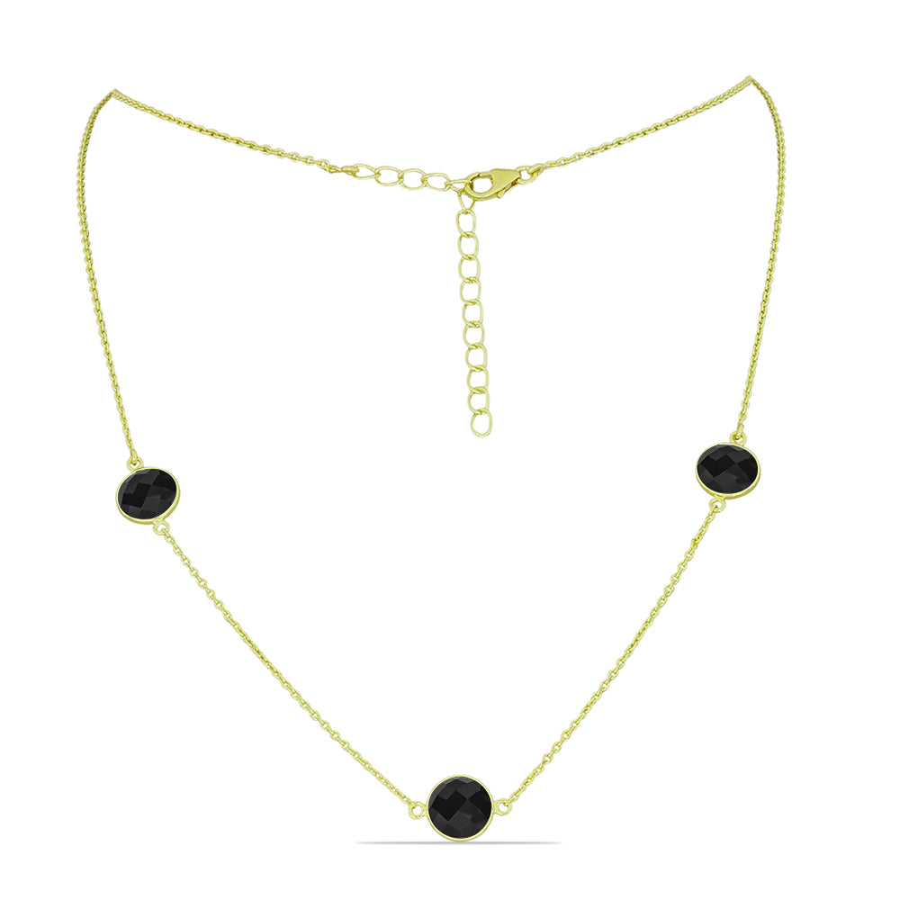 Colar de Prata com Banho de Ouro com Espinela Preta  Contraste: Cabeca de Veado (800) 1 