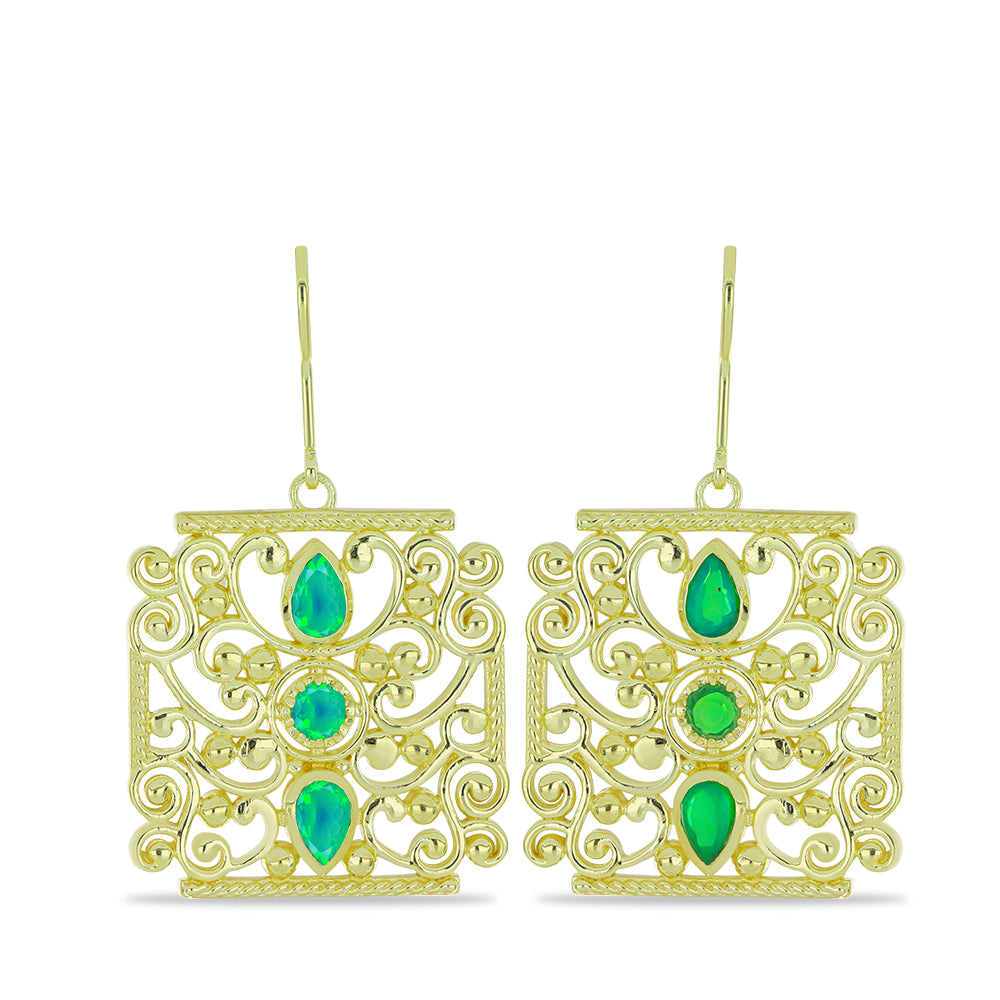 Brincos de Prata com Banho de Ouro com Opala Verde do Etíope Lega Dembi  Contraste: Cabeca de Veado (800) 1 