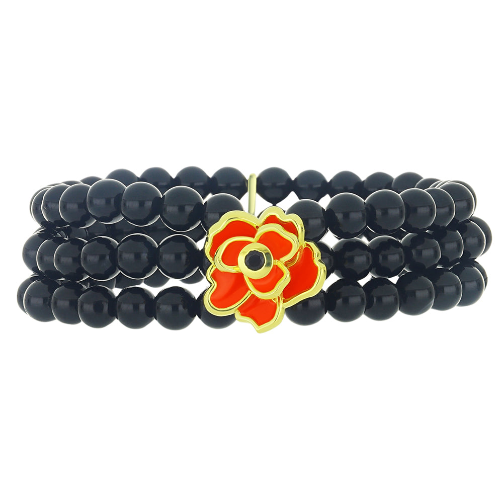 Pulseira de Prata com Banho de Ouro com Espinela Preta e Esmalte  Contraste: Cabeca de Veado (800) 2 