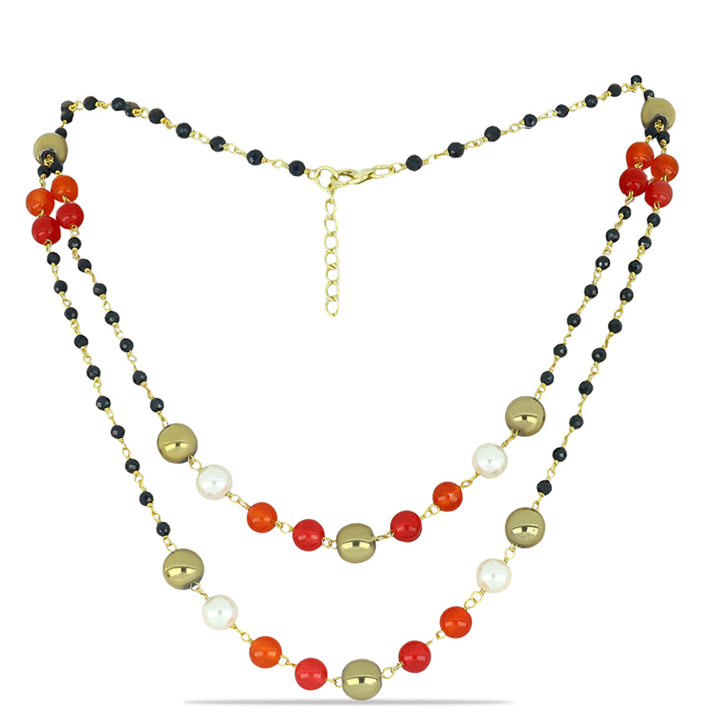 Colar de Prata com Banho de Ouro com Obsidiana e Pérola Branca de Água Doce  Contraste: Cabeca de Veado (800) 1 