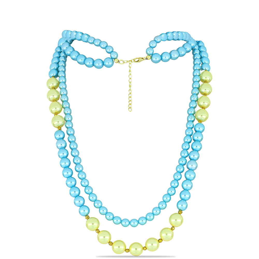 Colar de Prata com Banho de Ouro com Pérola de Água Doce Azul e Pérola de Água Doce Cor de Pêssego 1 