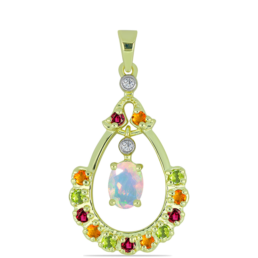 Pendente de Prata com Banho de Ouro com Opala Welo e Turmalina Chakra