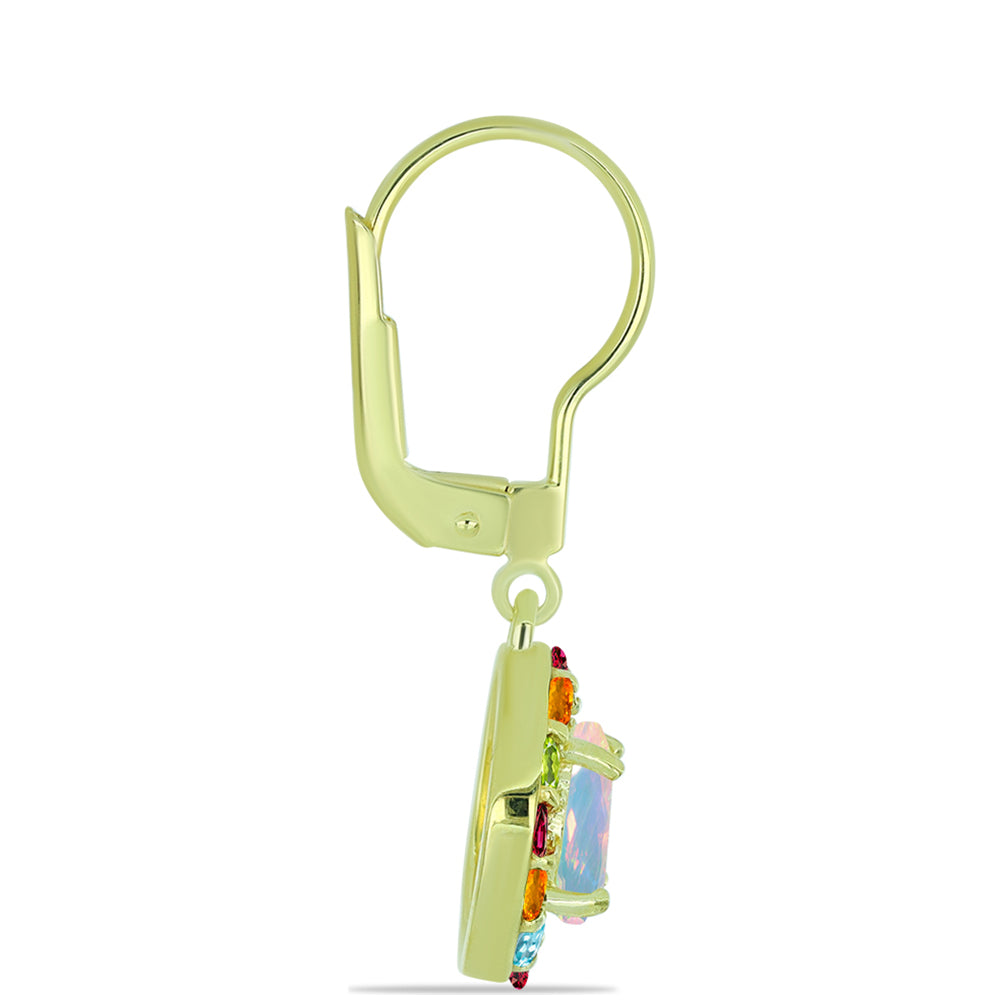 Brincos de Prata com Banho de Ouro com Opala Welo e Turmalina Chakra