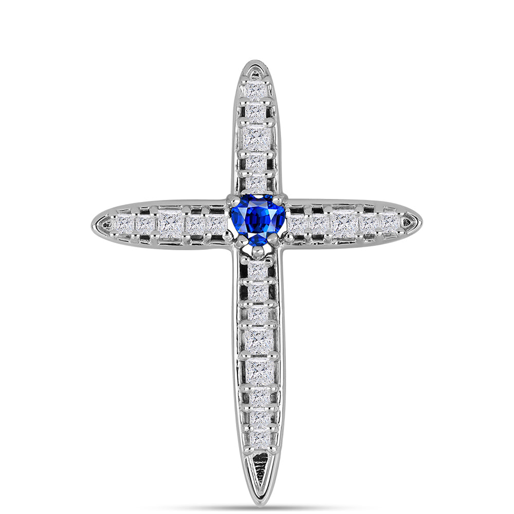 Cruz Pendente de Prata com Safira Azul Australiana e Zircão Branco 1 