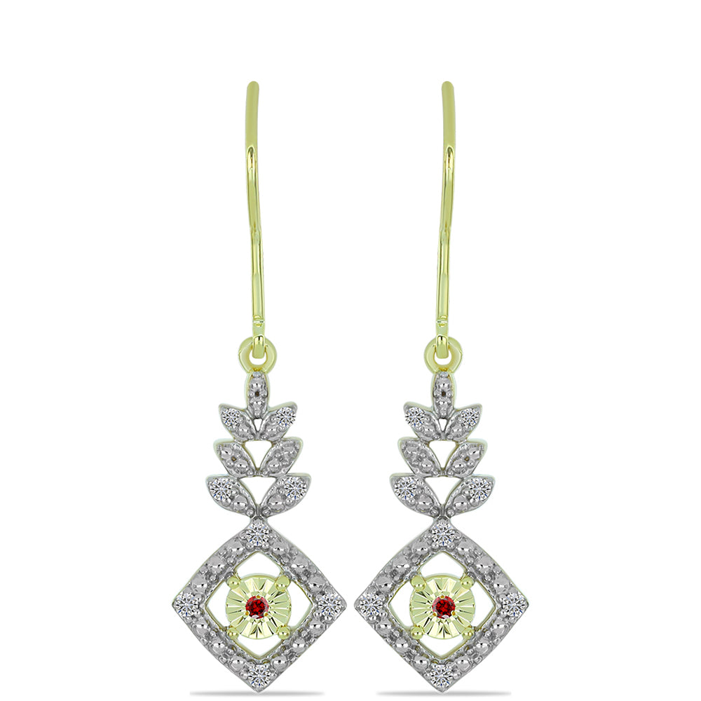 Brincos de Prata com Banho de Ouro com Diamante Vermelho e Diamante Branco 1 