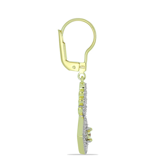 Brincos de Prata com Banho de Ouro com Diamante Vermelho e Diamante Branco