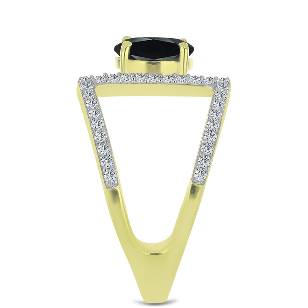 Anel de Prata com Banho de Ouro com Obsidiana e Topázio Branco  Contraste: Cabeca de Veado (800)