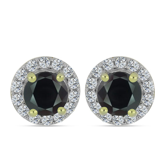 Brincos de Prata com Banho de Ouro com Obsidiana e Topázio Branco