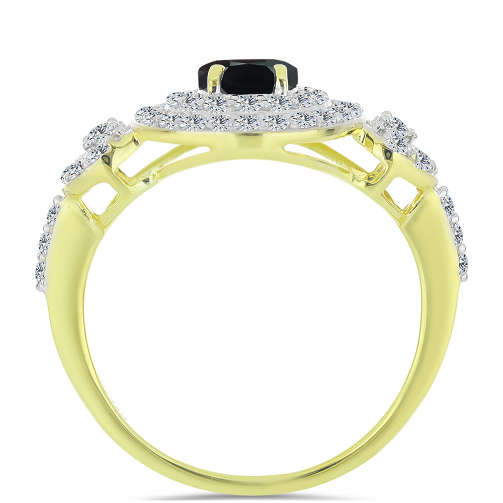 Anel de Prata com Banho de Ouro com Obsidiana e Topázio Branco  Contraste: Cabeca de Veado (800)