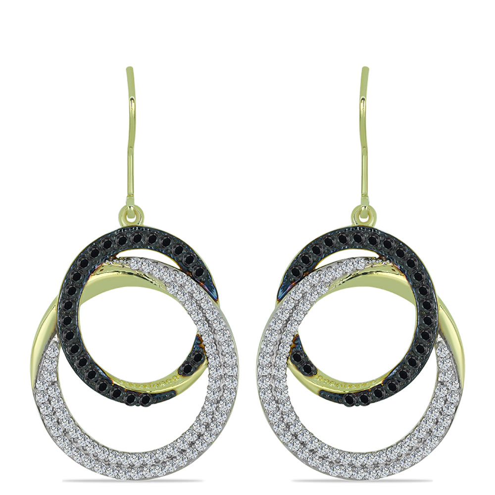 Brincos de Prata com Banho de Ouro com Obsidiana e Topázio Branco  Contraste: Cabeca de Veado (800)
