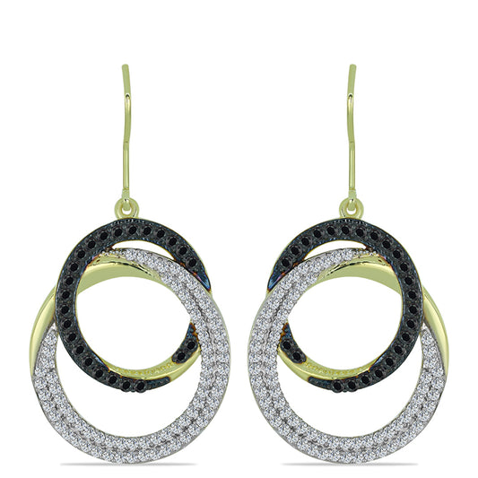 Brincos de Prata com Banho de Ouro com Obsidiana e Topázio Branco  Contraste: Cabeca de Veado (800)