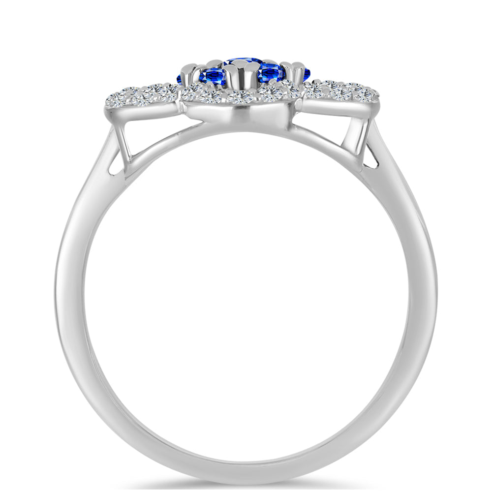 Anel de Prata com Safira Azul Australiana e Topázio Branco  Contraste: Cabeca de Veado (800)