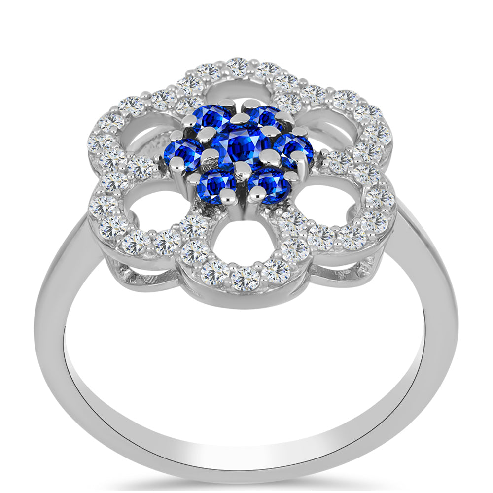 Anel de Prata com Safira Azul Australiana e Topázio Branco  Contraste: Cabeca de Veado (800) 3 