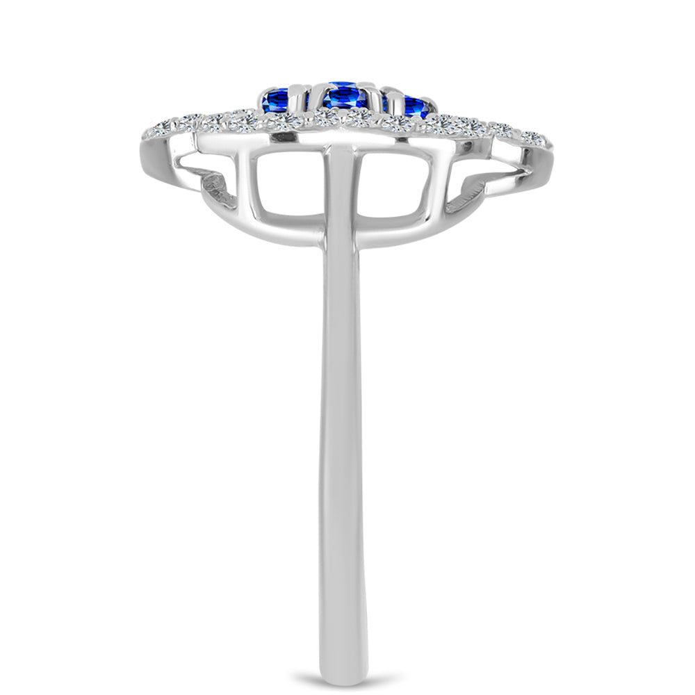 Anel de Prata com Safira Azul Australiana e Topázio Branco  Contraste: Cabeca de Veado (800)