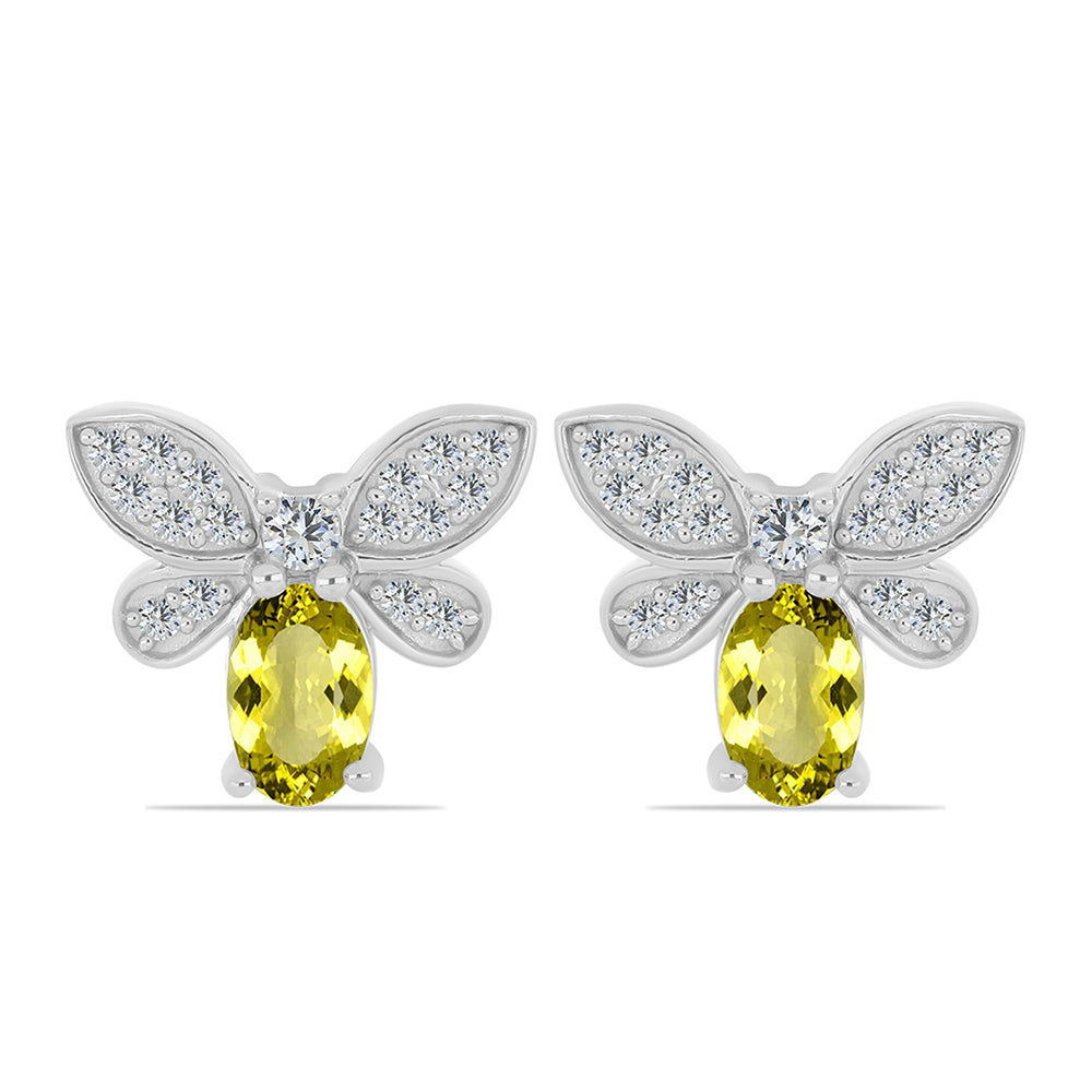 Brincos de Prata com Topázio Cor de Limão e Topázio Branco