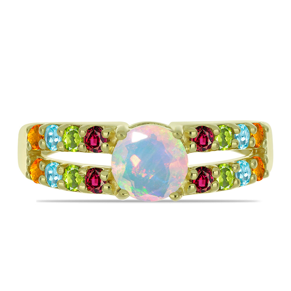 Anel de Prata com Banho de Ouro com Opala Welo e Turmalina Chakra