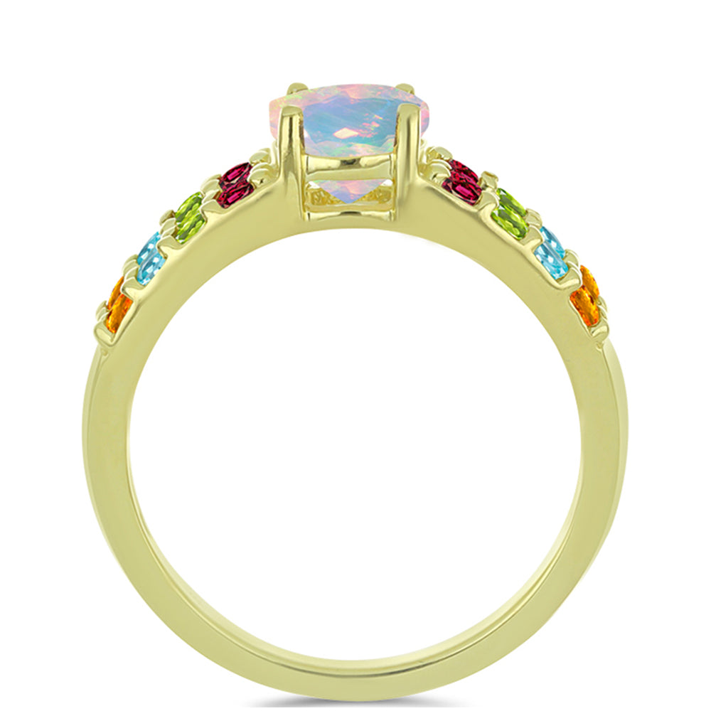 Anel de Prata com Banho de Ouro com Opala Welo e Turmalina Chakra 3 