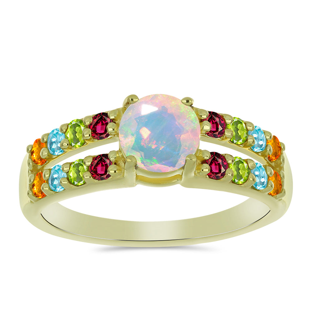 Anel de Prata com Banho de Ouro com Opala Welo e Turmalina Chakra 1 