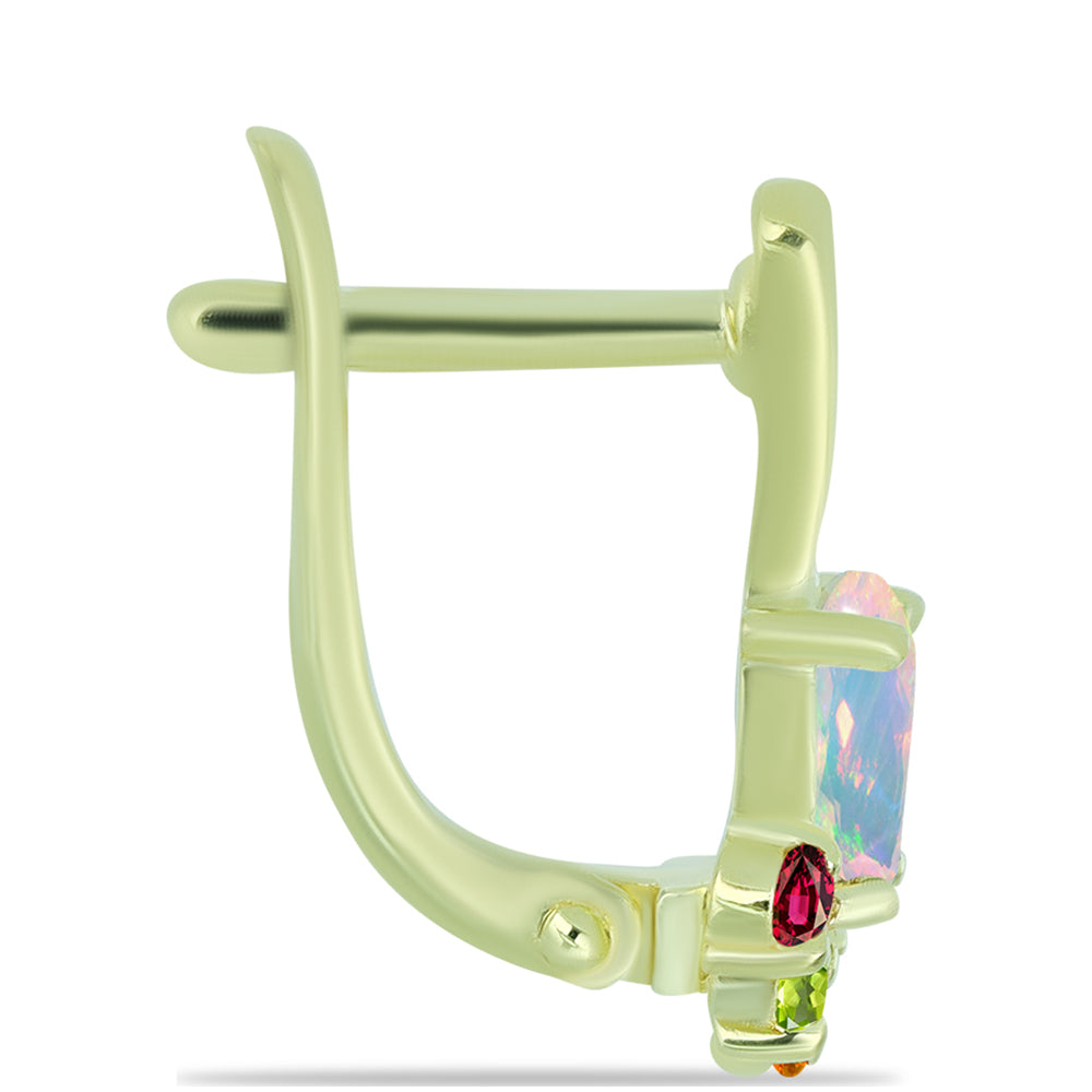 Brincos de Prata com Banho de Ouro com Opala Welo e Turmalina Chakra 2 