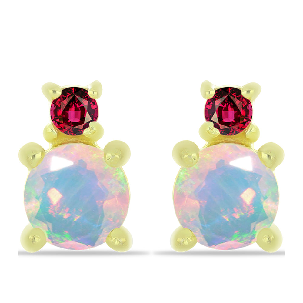 Brincos de Prata com Banho de Ouro com Opala Welo e Turmalina Chakra 1 