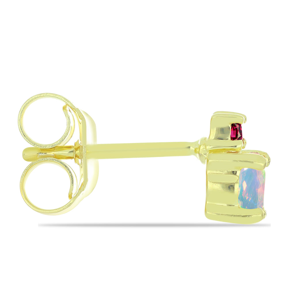 Brincos de Prata com Banho de Ouro com Opala Welo e Turmalina Chakra 2 