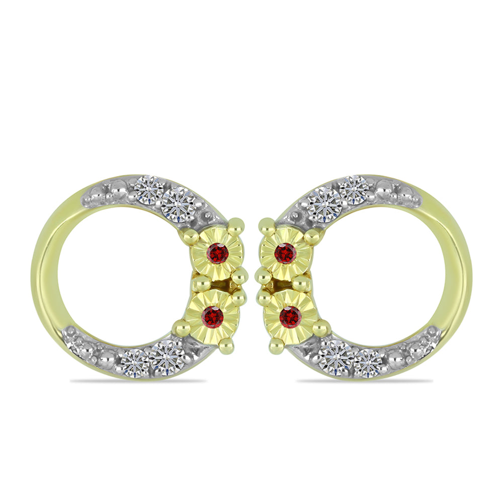 Brincos de Prata com Banho de Ouro com Diamante Vermelho e Diamante Branco 1 