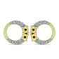 Brincos de Prata com Banho de Ouro com Diamante Vermelho e Diamante Branco