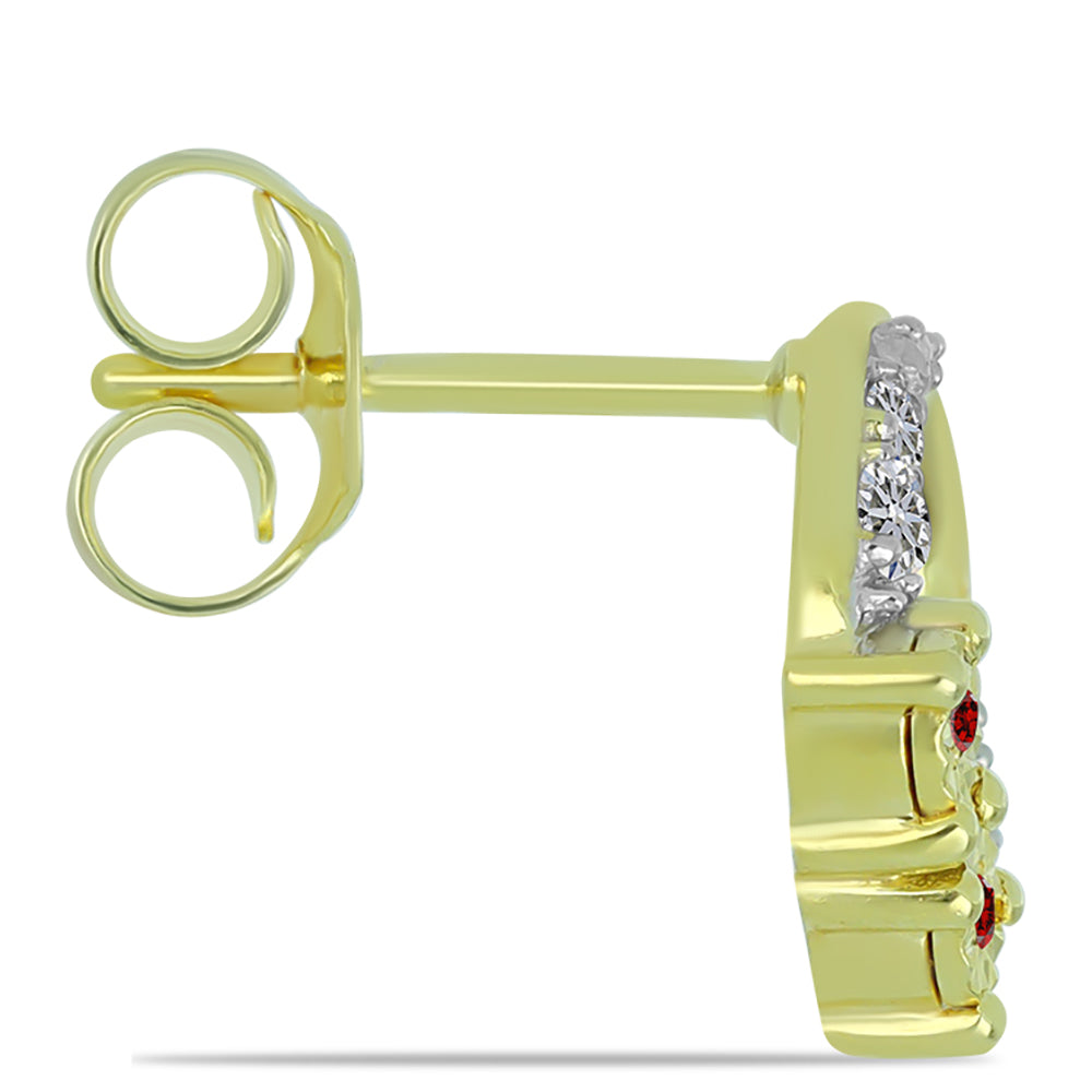 Brincos de Prata com Banho de Ouro com Diamante Vermelho e Diamante Branco 2 