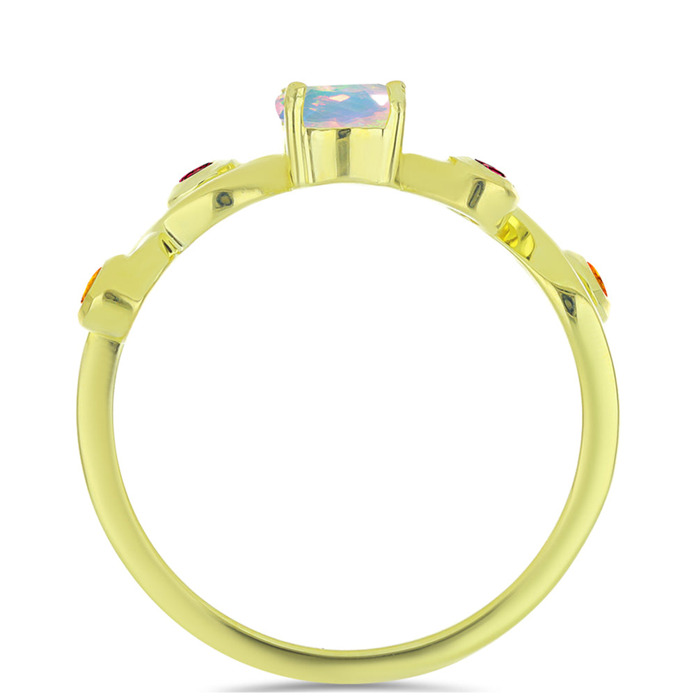 Anel de Prata com Banho de Ouro com Opala Welo e Turmalina Chakra 3 