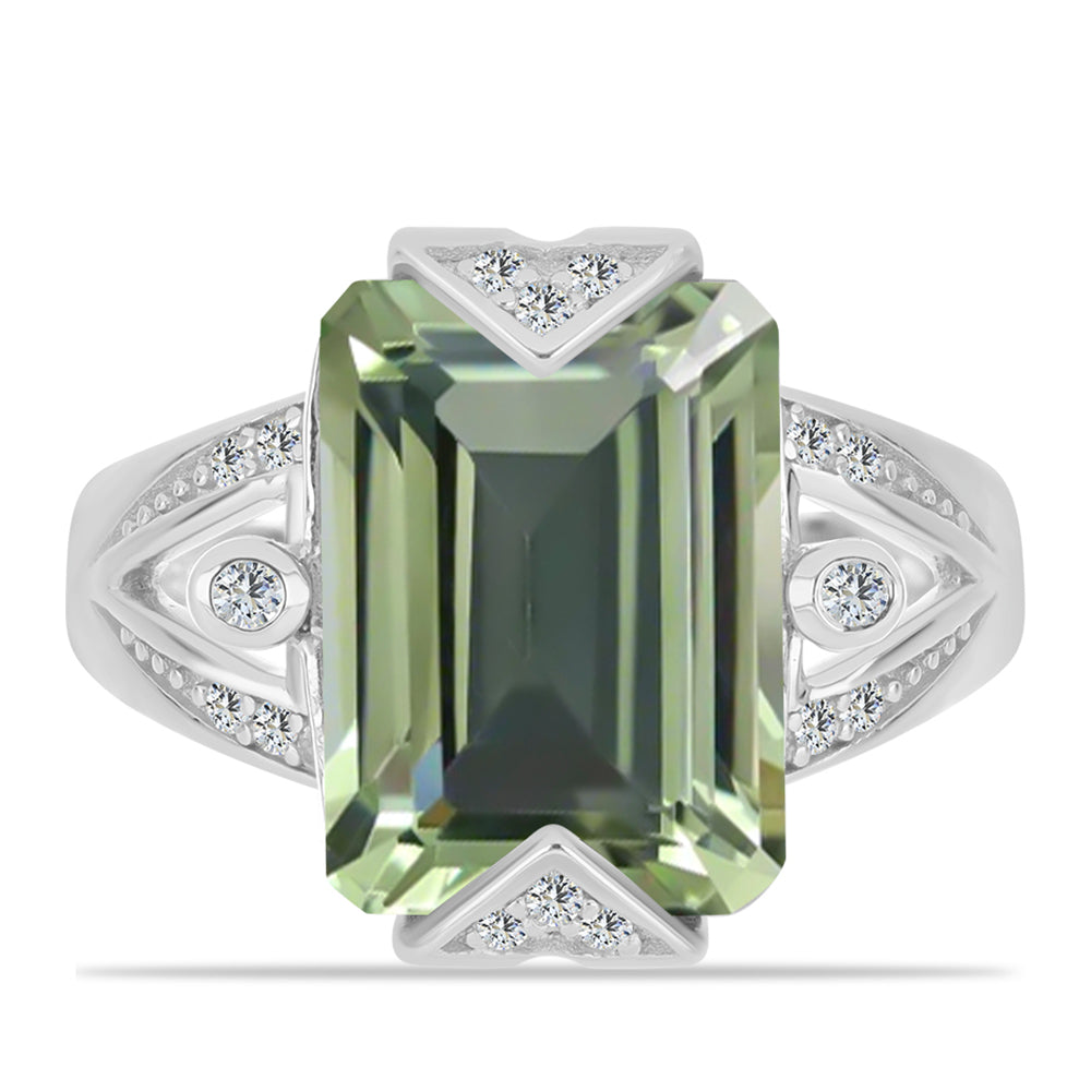 Anel de Prata com Ametista Verde e Topázio Branco  Contraste: Cabeca de Veado (800)