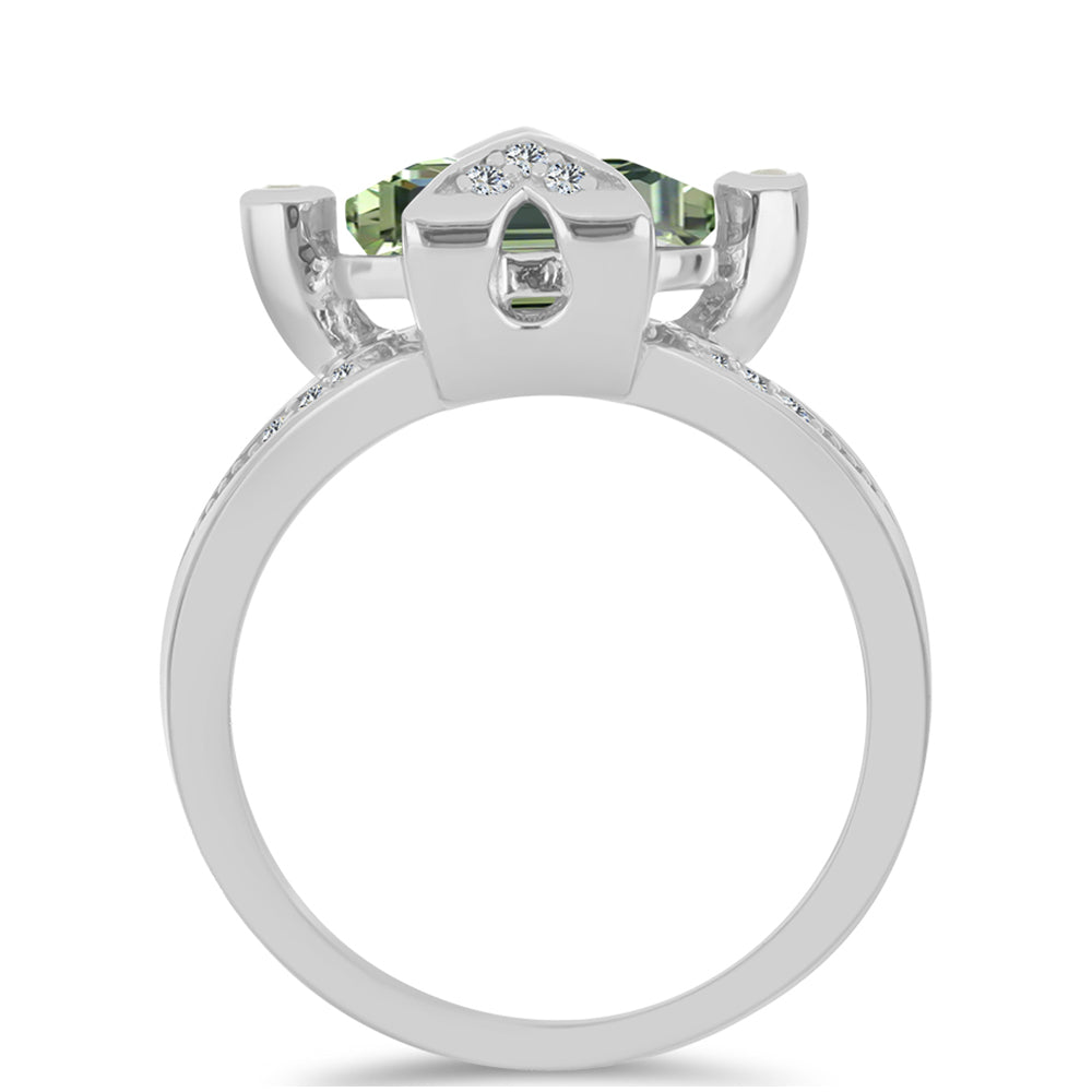 Anel de Prata com Ametista Verde e Topázio Branco  Contraste: Cabeca de Veado (800)