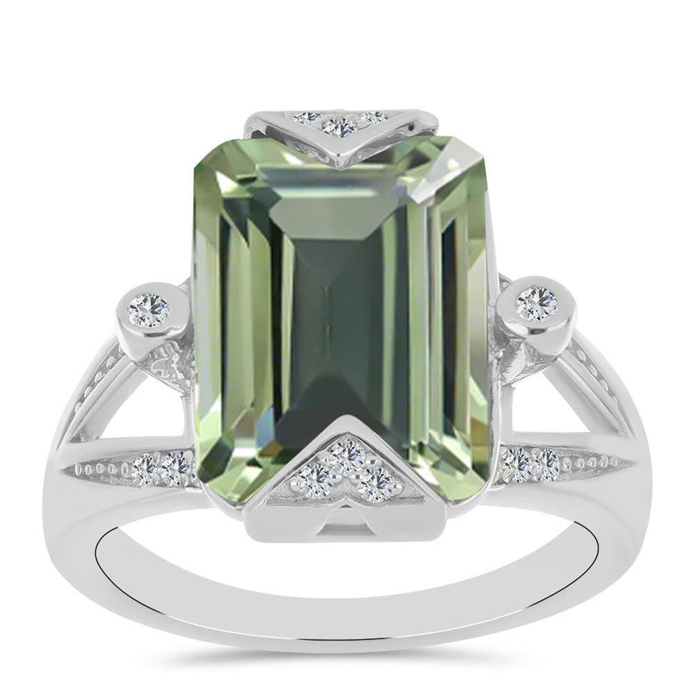 Anel de Prata com Ametista Verde e Topázio Branco  Contraste: Cabeca de Veado (800)