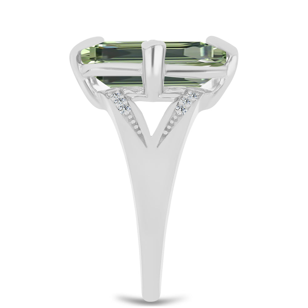 Anel de Prata com Ametista Verde e Topázio Branco  Contraste: Cabeca de Veado (800)