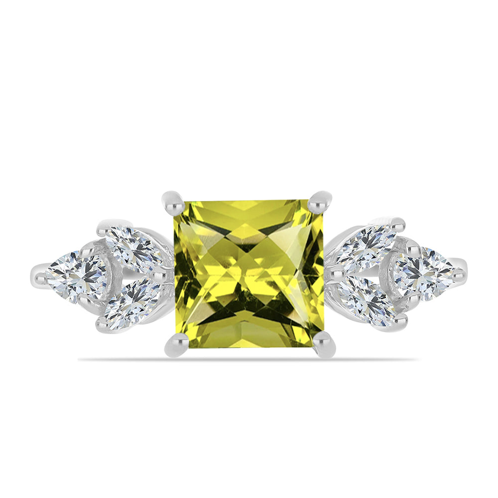 Anel de Prata com Topázio Cor de Limão e Topázio Branco