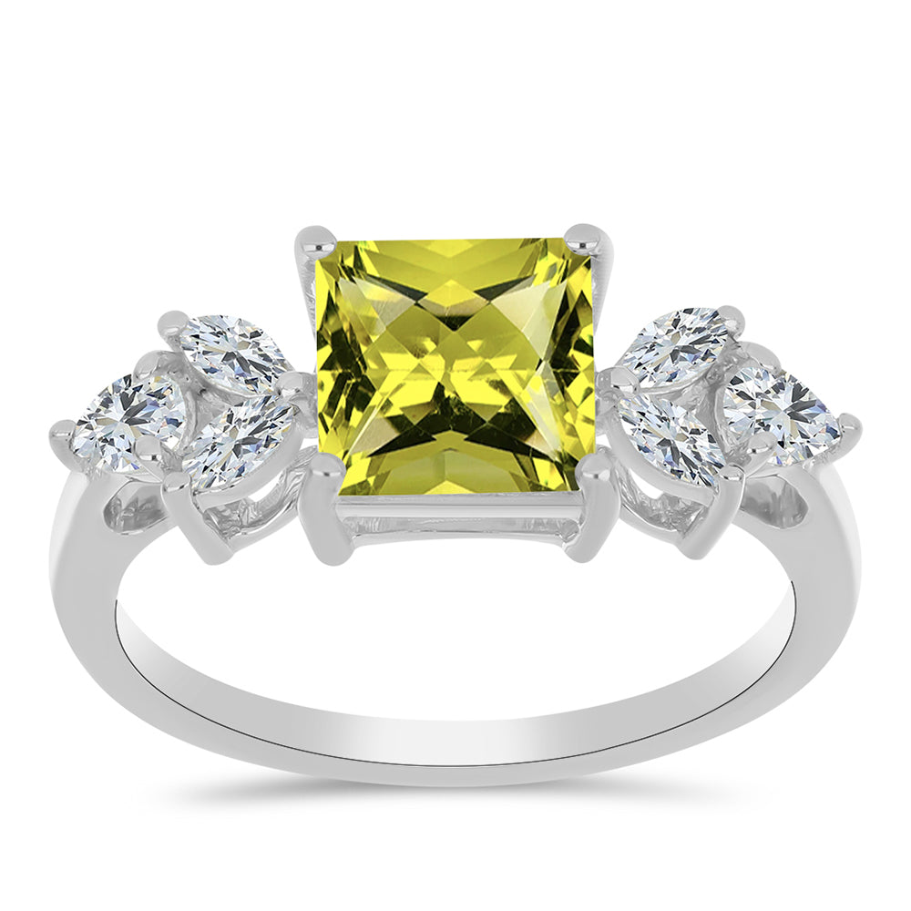 Anel de Prata com Topázio Cor de Limão e Topázio Branco