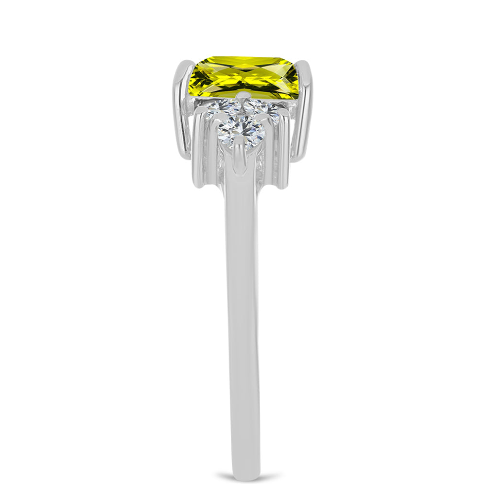 Anel de Prata com Topázio Cor de Limão e Topázio Branco 4 