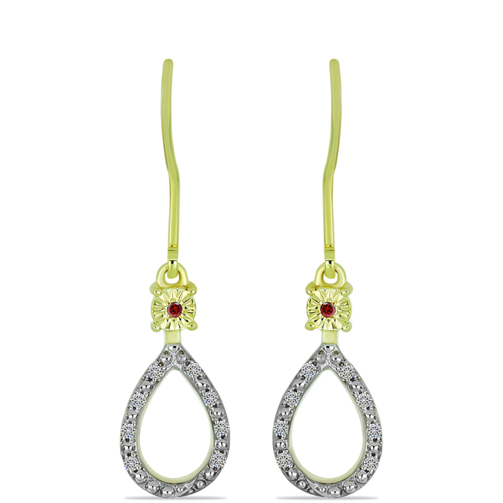 Brincos de Prata com Banho de Ouro com Diamante Vermelho e Diamante Branco 1 