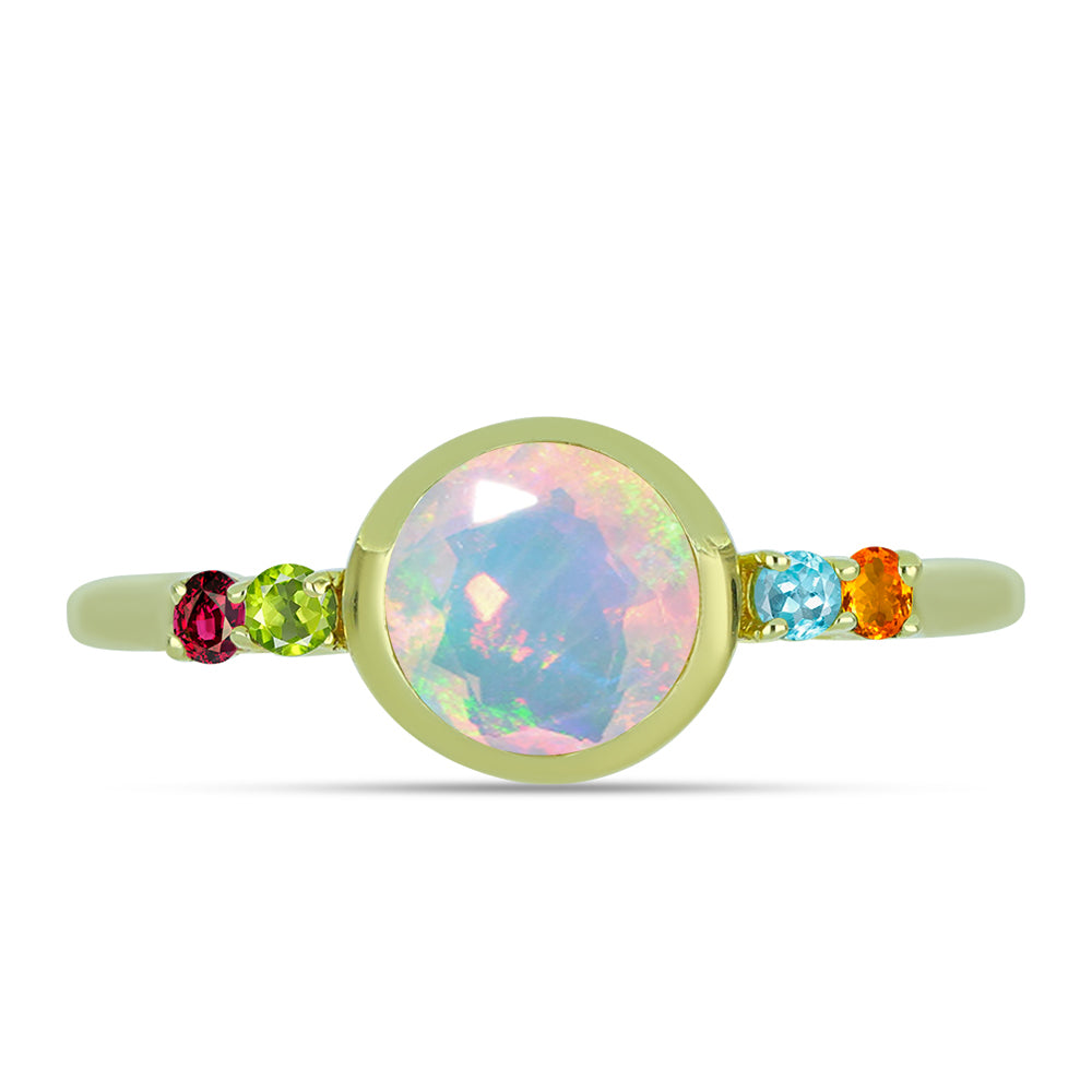 Anel de Prata com Banho de Ouro com Opala Welo e Turmalina Chakra 1 