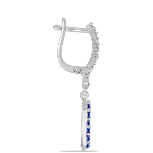 Brincos de Prata com Safira Azul Australiana e Topázio Branco  Contraste: Cabeca de Veado (800)