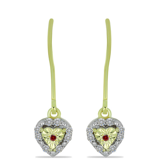 Brincos de Prata com Banho de Ouro com Diamante Vermelho e Diamante Branco