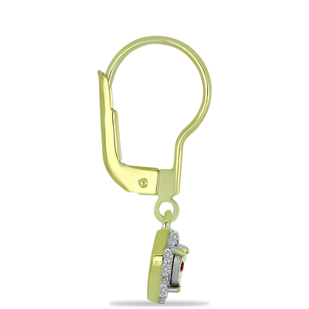 Brincos de Prata com Banho de Ouro com Diamante Vermelho e Diamante Branco 2 